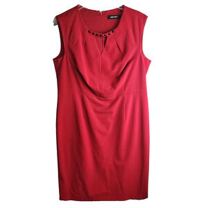 Nine West Sleeveless Sheath Dress Red Beaded Collar Accent - Missing Size